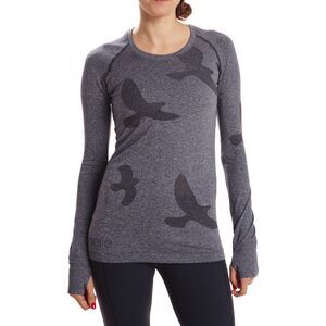 NWOT Oiselle Flyte Long Sleeve Gray Thumbhole Lightweight Seamless Birds XS